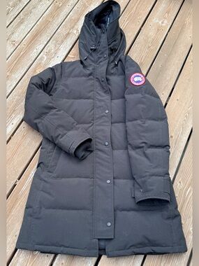 Canada Goose Black Quilted Long Puffer Coat with Hood